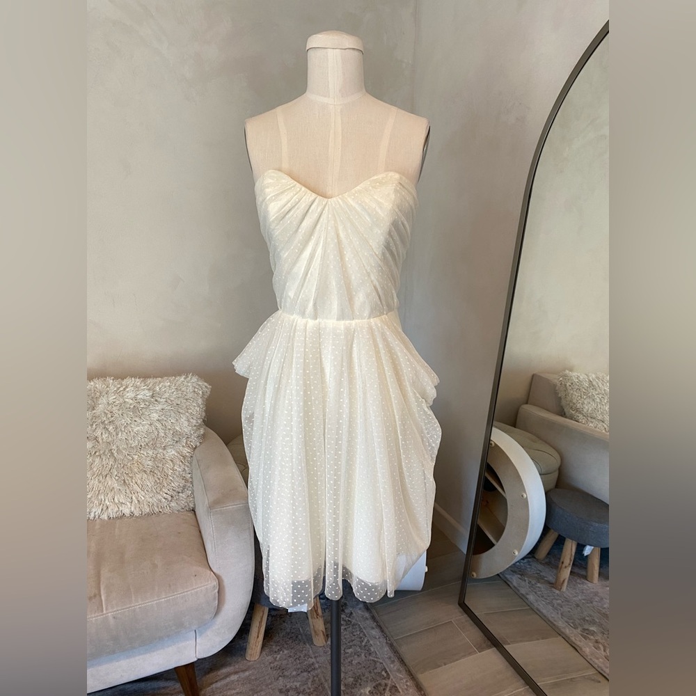 WHITE IVORY POLKA DOT POINT D’ESPRIT TULLE COCKTAIL DRESS BRIDAL SHOWER